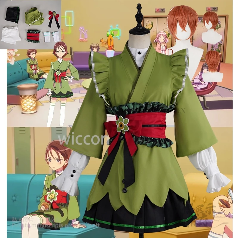 

Anime Maebashi キョウカ Cosplay Costume Witches Green Japanese Style Dress Orange Wigs Full Set Suit Halloween Party Customized