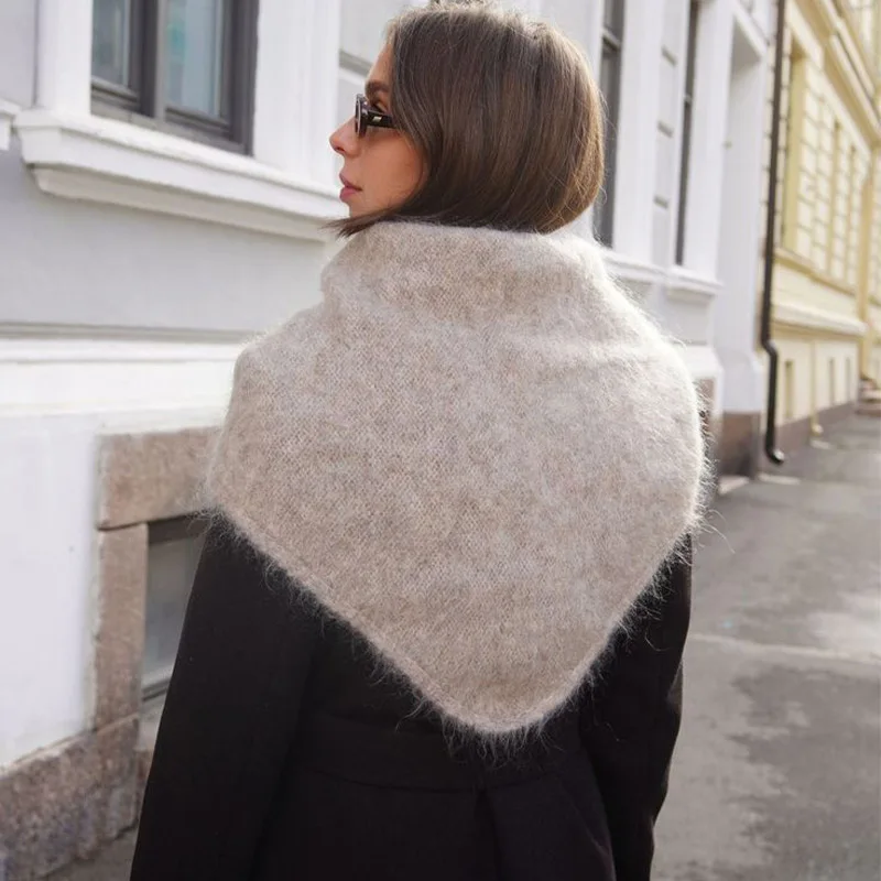 Fashion Wool Cashmere Triangle Scarf Warm Knitted Scarf For Women Neck Wrap Female Thickened Shoulder Shawl Cardigan Cape Scarf view 6