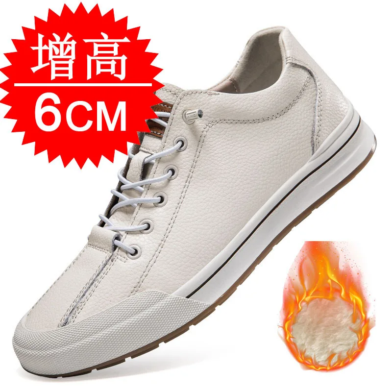 

New Height Increasing genuine leather Shoes for Men 6cm Invisible Elevator Sneakers White Leathe Sport Zapatillas De Hombre