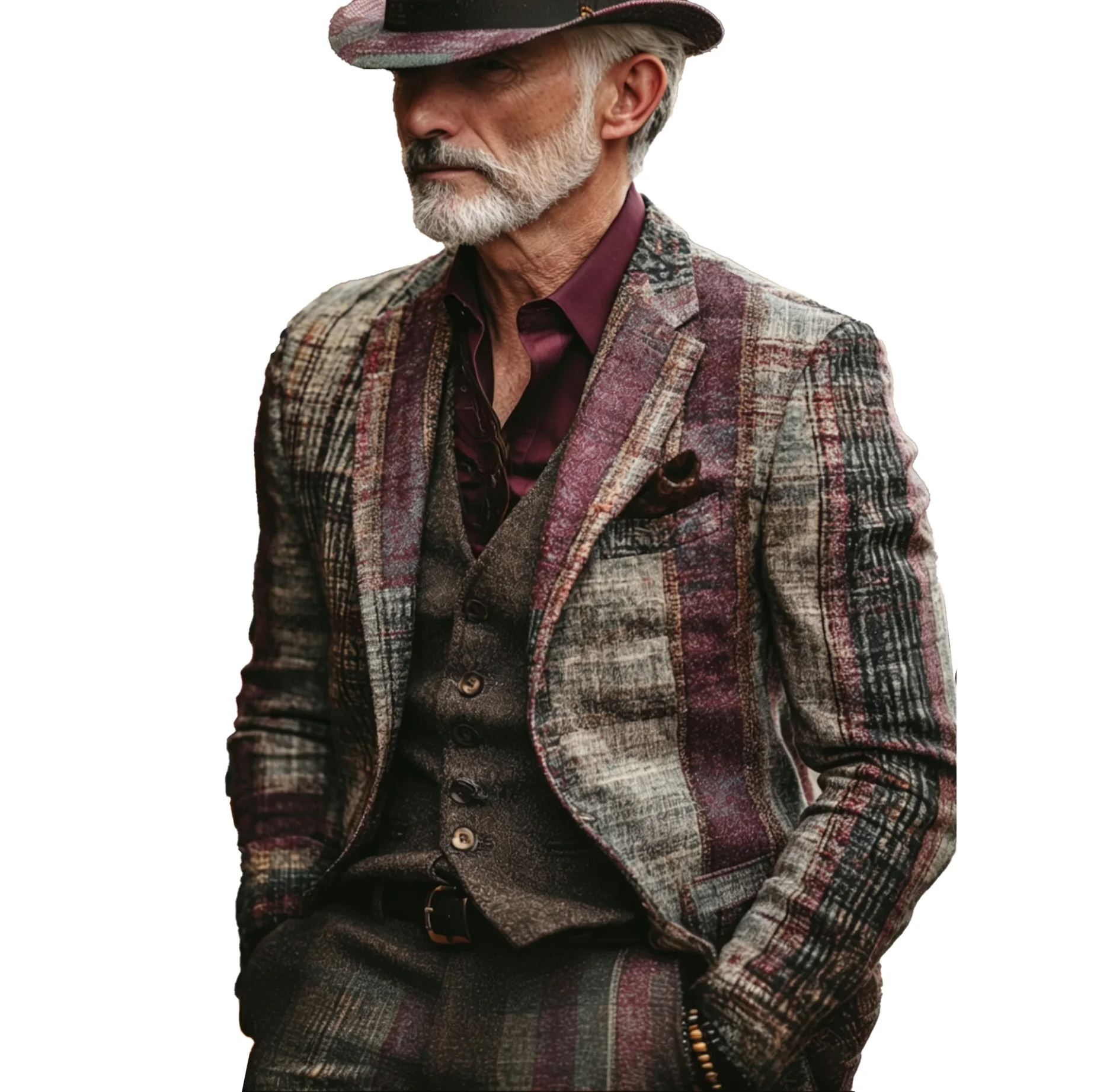 Luxury Vintage Plaid Tweed Blazer Suit Set 3 Piece Mens Wool Jacket Vest Pants Wedding Groom Party Custom Made M264394 view 5