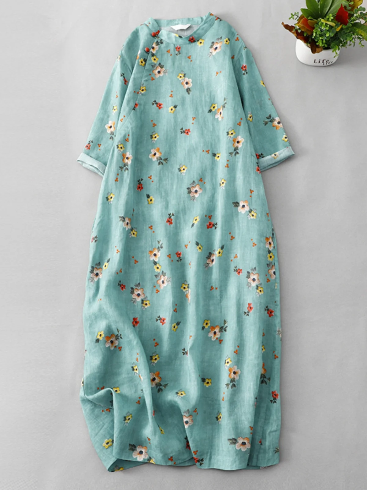 تنورة كلاسيكية من القطن والكتان ort Sve مطبوعة Dr Young Chinese Sle Revamped للنساء لموسم الصيف بنمط الأزهار