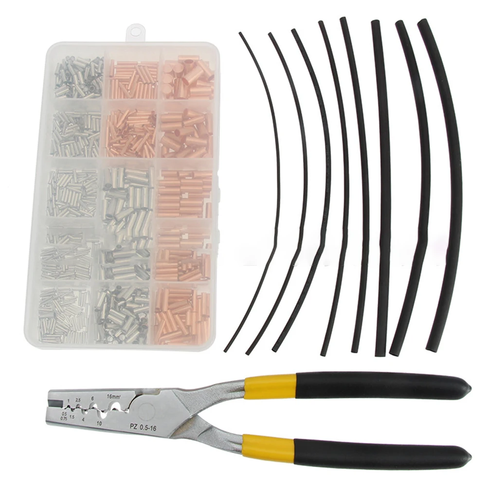 

Extensive 970Pcs Terminal Connection Kit with Copper Ferrules Heat Shrink Tubes and Pliers for Home and Automotive Use