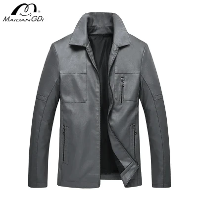 

MAIDANGDI Men's Leather Jacket Solid Color Plus Size Top Suit Jacket Synthetic Leather PU Material Business Occasion