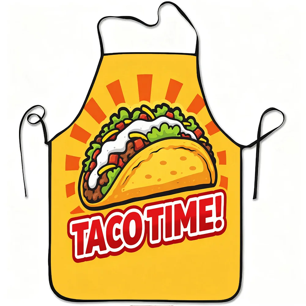 1pc Taco Time Humorous Apron, Sturdy And Easy to Clean, Adjustable Waist, Made of Polyester, Suitable for Cooking, Gardening