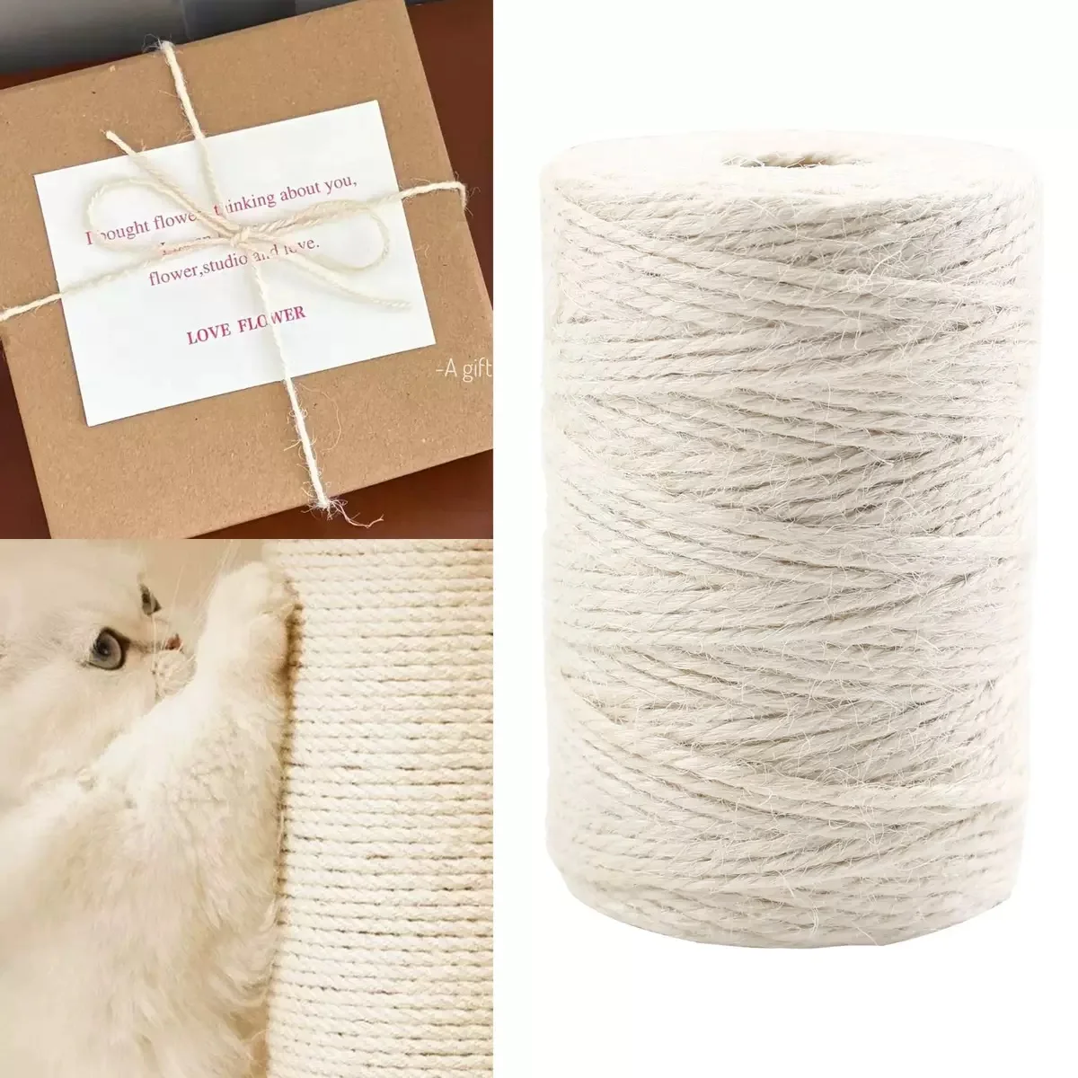 Natural WhiteTwine Vintage Hemp Rope Cord String Twine Burlap For DIY Crafts Gift Wrapping Gardening Wedding Decor Cat Climbing