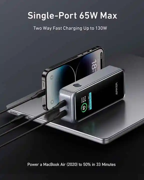 باور بانك TLF Anker Prime بقدرة 12000 مللي أمبير في الساعة 130 وات ماكس شحن عالي السرعة مع شاحن محمول بمنفذين وشاشة رقمية ذكية لهاتف iPho #1