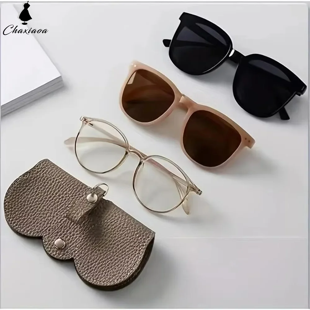 1pc Litchi Embossed Glasses Cover Hanging PU Leather Sunglasses Reading Glasses Storage Bag Portable Travel Eyewear Holder
