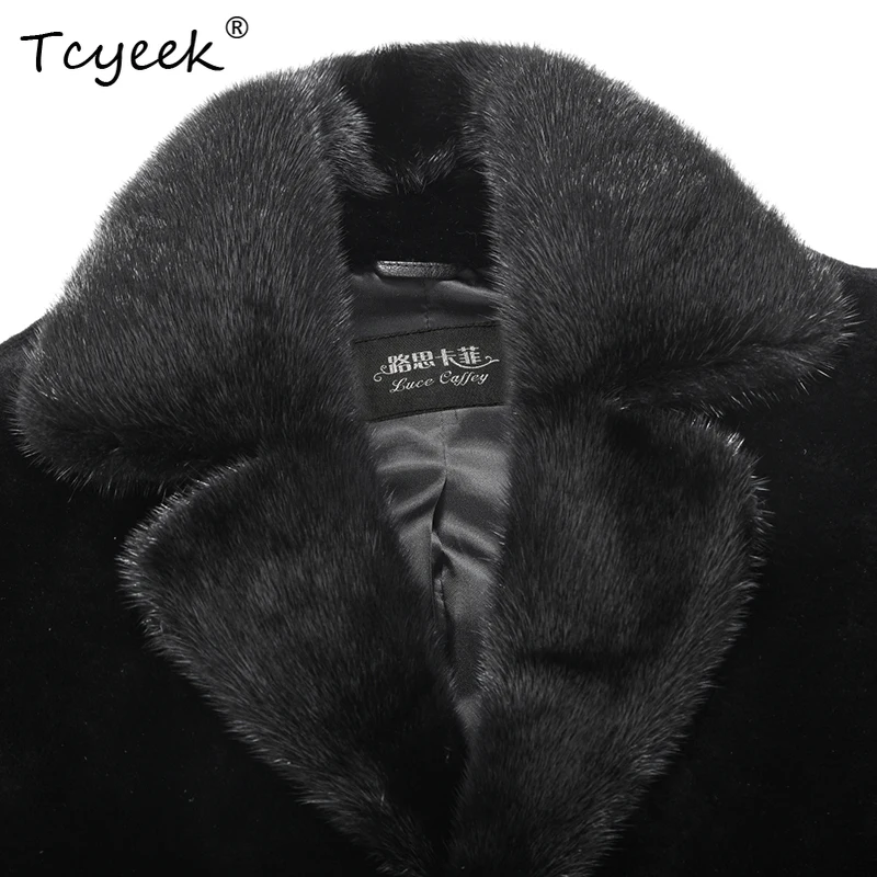 Tcyeek Echte Wolle Jacke Männer Winter Kleidung Warme Schafe Lammfell Mantel Nerz Pelz Kragen Mid-länge Herren Mäntel 2025ут esam Зим Mohamed
