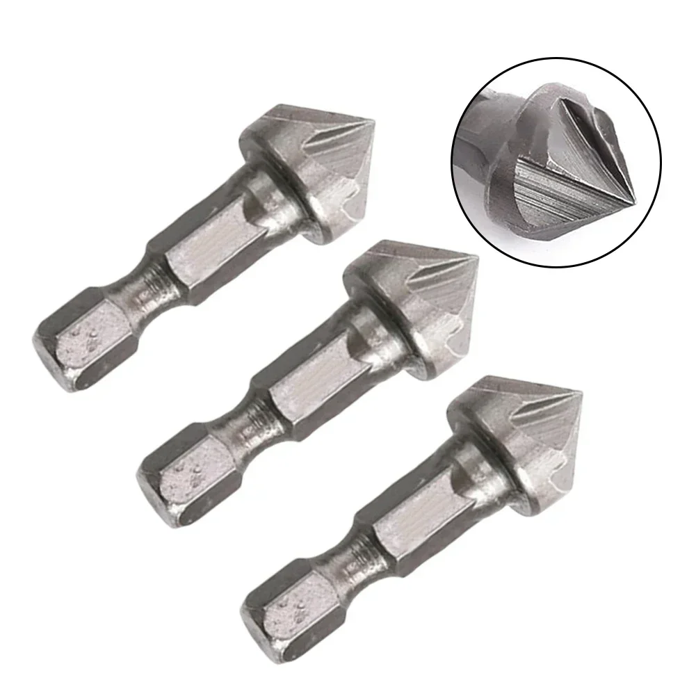 3 uds broca de 90 grados vástago Hexagonal avellanador brocas 6 flauta 6,35mm vástago Hex eliminación de rebabas herramienta de carpintería