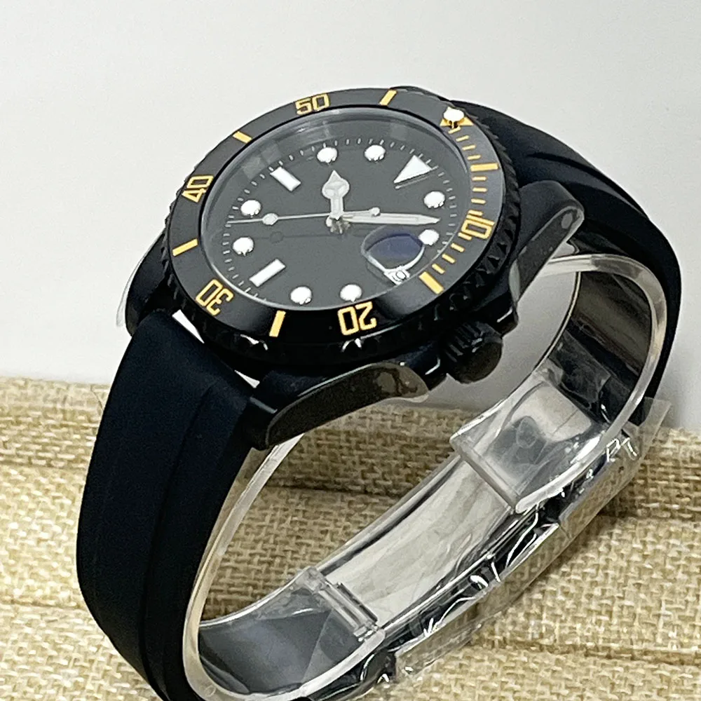 40mm all black case NH35 Luxury Stainless Steel strap Men's NH35 Sport Mechanical Sapphire Glass black one-way ceramic