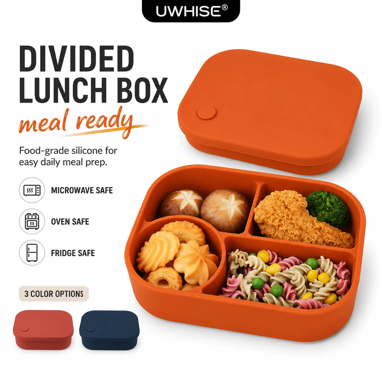 Meal Prep Oven Safe Containers - Силиконовый ланч-бокс Uwhise 770 мл, контейнер
