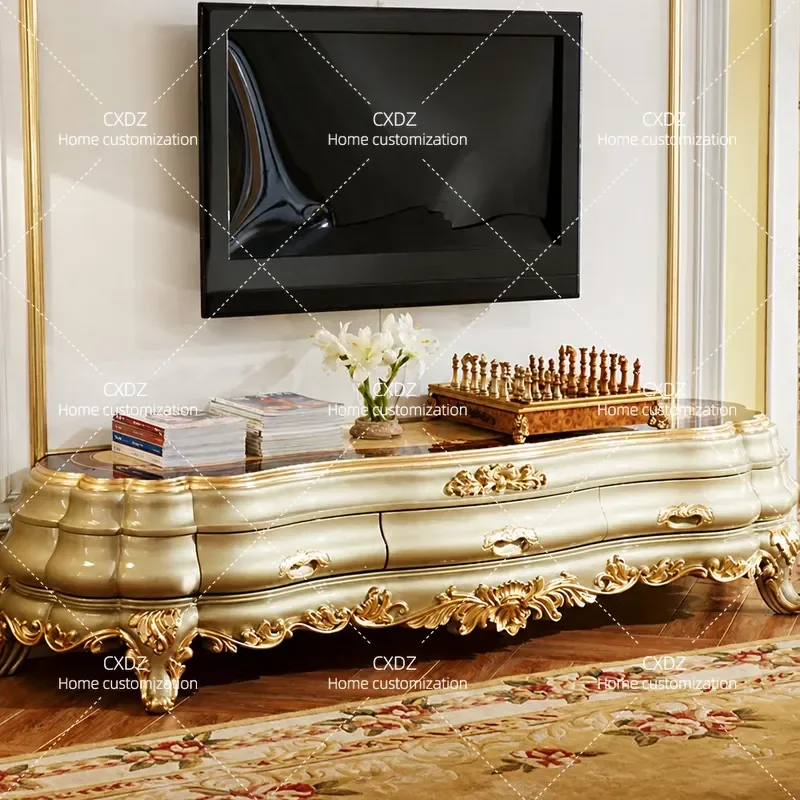 European Villa Luxury TV Cabinet French Floor Cabinet Wall Cabinet Solid Wood Oak Carving High-end Luxury Luxury High-end