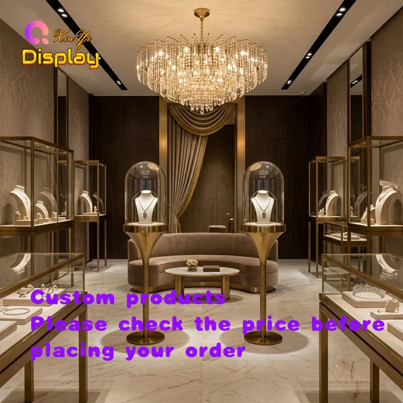 custom.Factory Customized Eco-Friendly Jewelry Showcase LED Lighting Durable Modern Stainless Steel High-End Retail Sto
