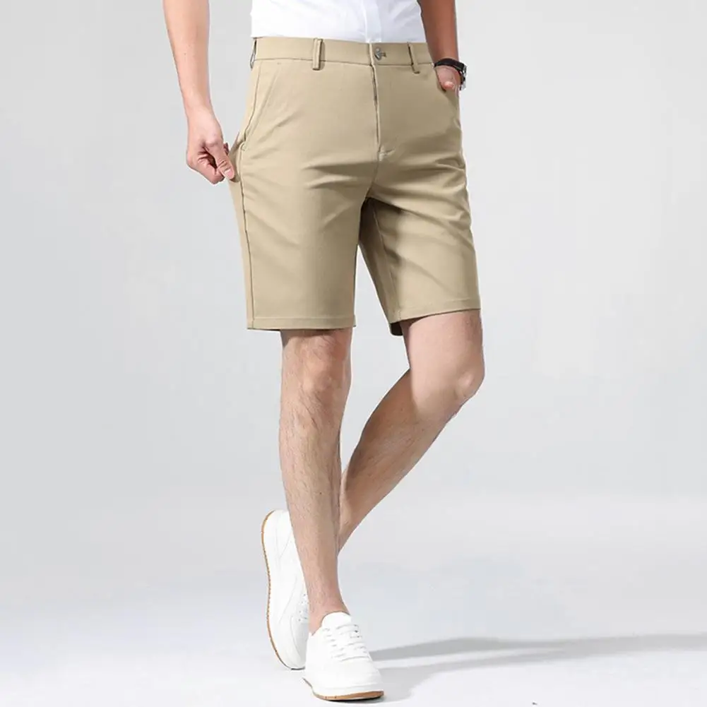 Men Suit Shorts Men's Solid Color Casual Suit Shorts with Pockets Elastic Waistband Breathable Fabric for Daily Wear Golf for A