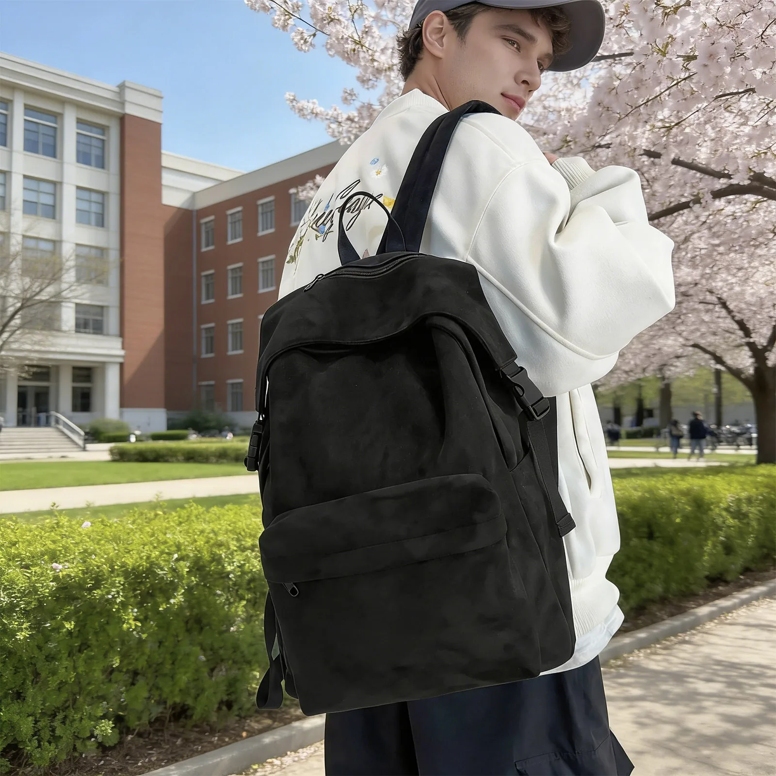 

Vintage Microsuede Backpack with Anti-Theft Buckle Retro Casual Rucksack for 12" Laptop Lightweight Daypack for School Travel