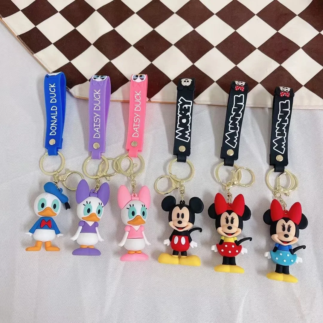 Disney Anime Mickey Mouse Keychain Cute Cartoon Minnie Daisy Keyring Pendant Pvc Doll Kids Bags Accessories Friend Birthday Gift