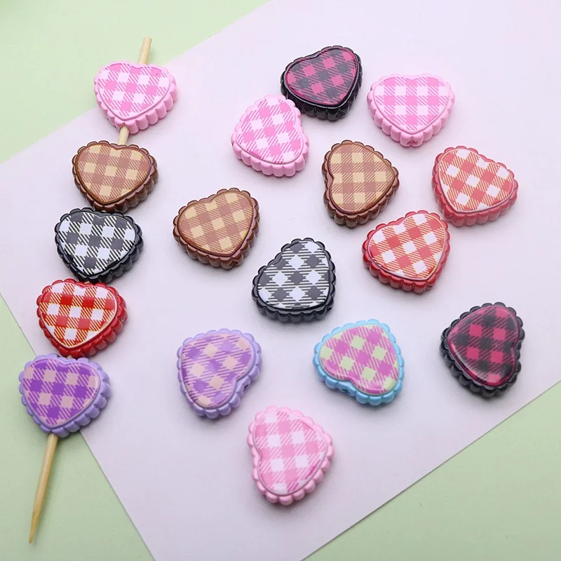 

Wholesale 50pcs/lot color pattern print cartoon hearts shape resin straight hole beads diy jewelry garment accessory