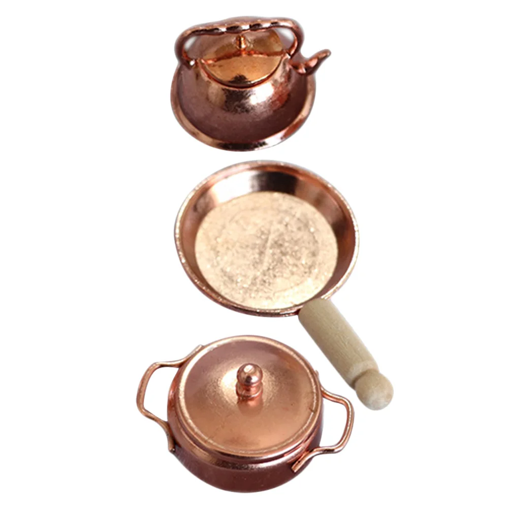 1 conjunto de acessórios de cozinha de três peças requintado artesanato simulação panela mini chaleira decoração mini panela de sopa para casa