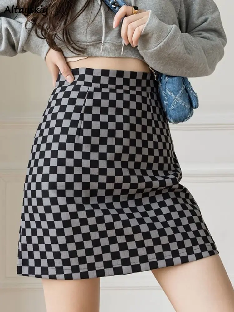 

Skirts for Women Plaid Summer Black Ulzzang Mini Sexy Hotsweet Streetwear All-match High Waist Students Leisure Chic Elegant New