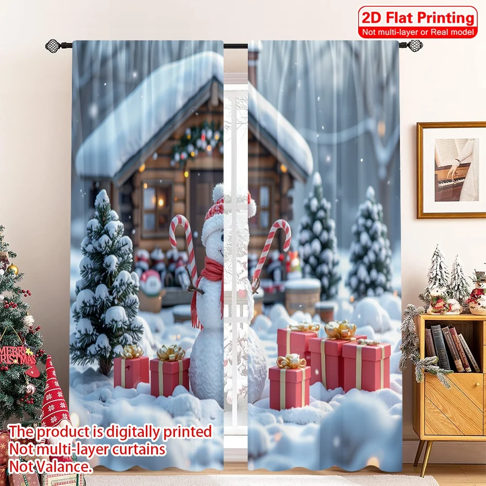 

2pcs 2D flat printing Christmas Curtain Christmas Snowman Forest Gifts Polyester Without Electricity 0 for bedroom living room