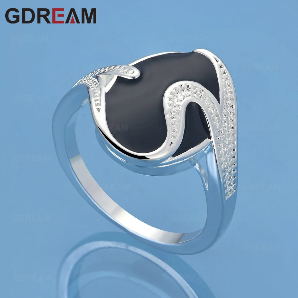 

GDREAM 925 Sterling Silver Resin Black Ring 7-10# Women'S Vintage Personalized Accessory Gift Jewelry