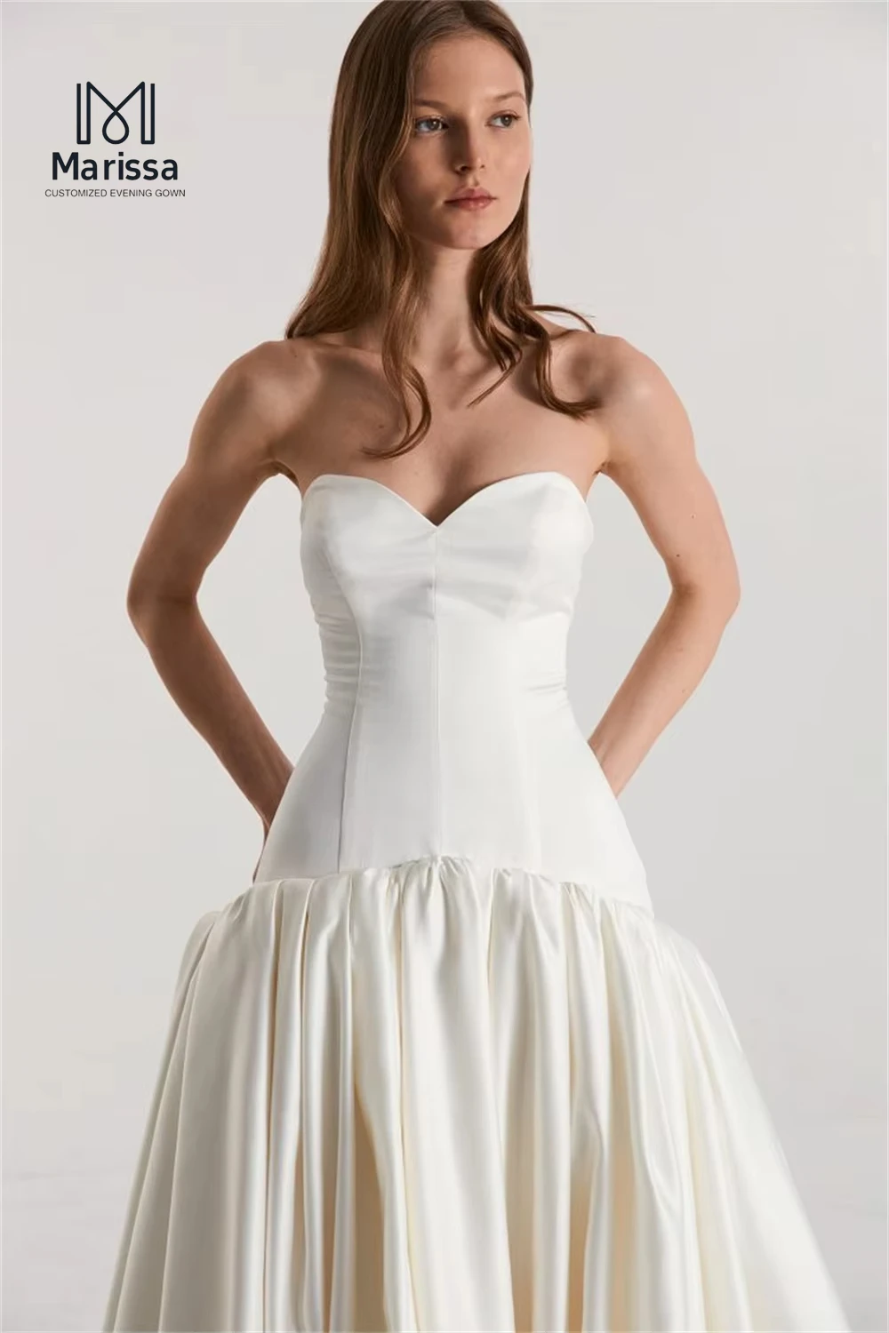 Marissa Line A Gala Dress Elegant White Satin Custom Made Luxurious Women's Evening Dresses for Special Occasions Off-shoulder