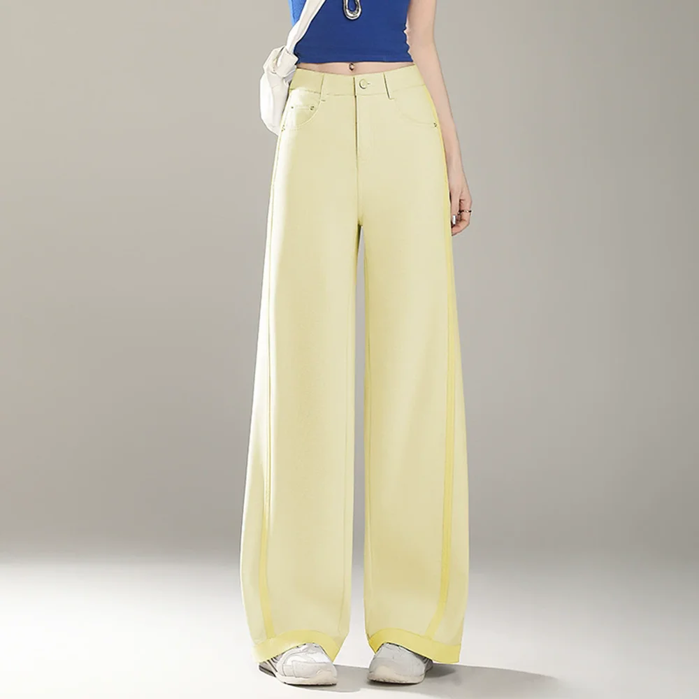 Pantalon droit à jambes larges pour femmes, taille haute, coupe ample, décontracté, extensible, en coton, nouvelle collection printemps été 2025