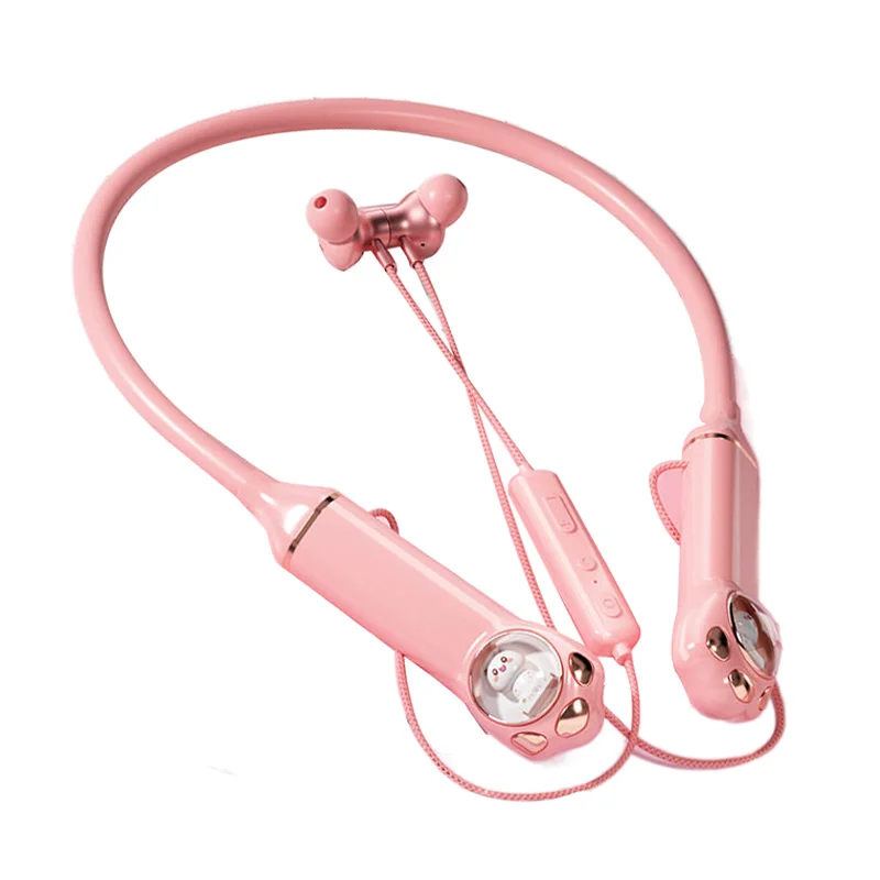 

New Magnetic Neckband Headphones Cat Wireless Bluetooth Earphone MP3 Memory Card Read Sport Noise Cancelling Headset with Mic