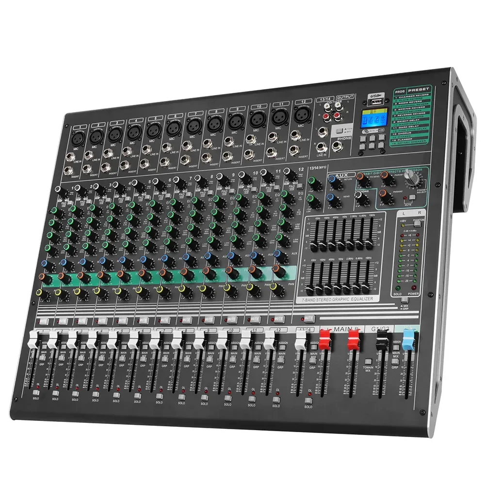 DX12C Hot Selling Digital USB 14 channel Mixing Console for Stage Wedding professional audio mixer