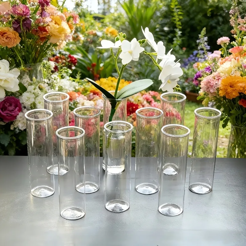 12/18pcs Transparent Cylindrical Plastic Vases Home Decor Flower-Wrapping Vases for Tabletop Decoration and Flower Cultivation