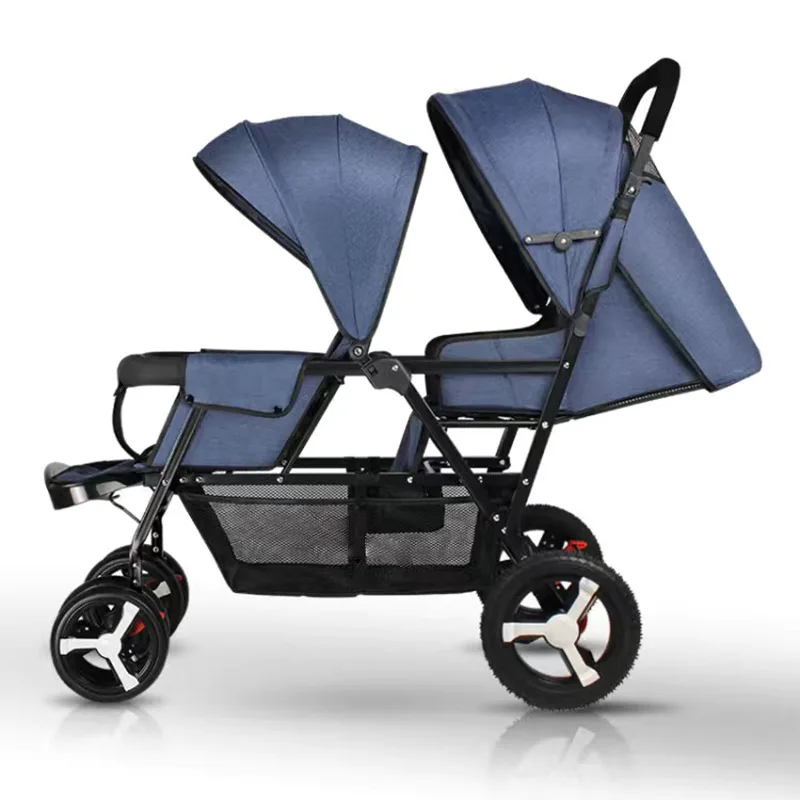 

Twin Baby Stroller Lightweight Folding Cart High Landscape Suspension Baby Carriage adjustable Four Wheel Stroller