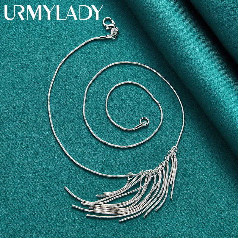 URMYLADY 925 Sterling Silver Wicker 18 Inch Pendant Necklace For Women Fashion Wedding Party Gift Charm Jewelry