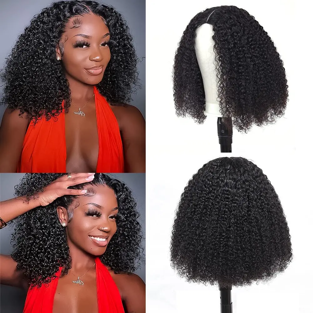 Peruca Curta de Cabelo Humano para Mulheres, Perucas Kinky Curly, 13x4 Lace Frontal, Caçador, Brasileiro, Remy