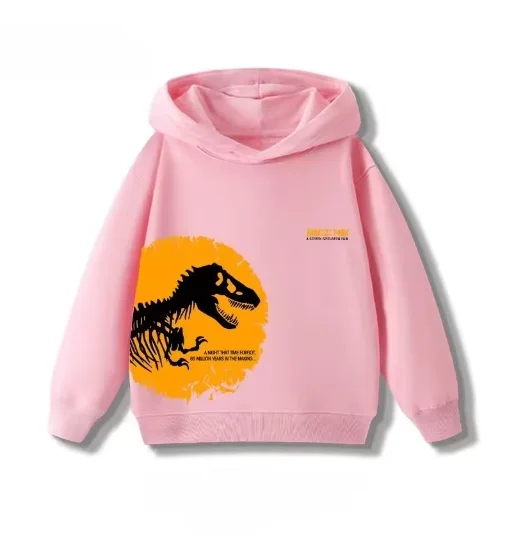 Bluzy dziecięce z kapturem na wiosnę i jesień z nadrukiem dinozaurów z Parku Jurajskiego, luźne, codzienne bluzy dla chłopców i dziewcząt, ubranka dla niemowląt.