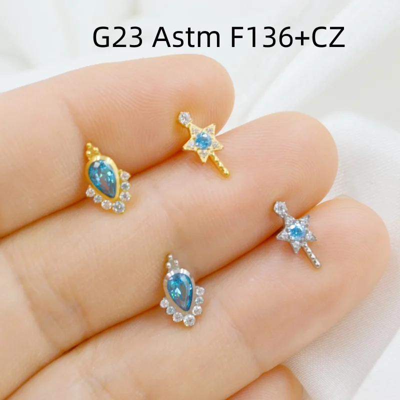 10pcs Body Jewelry 16G G23 Titanium CZ  Lip Labret Bar Ear Helix Tragus Rook Barbells Stud Piercing Jewelry Shine