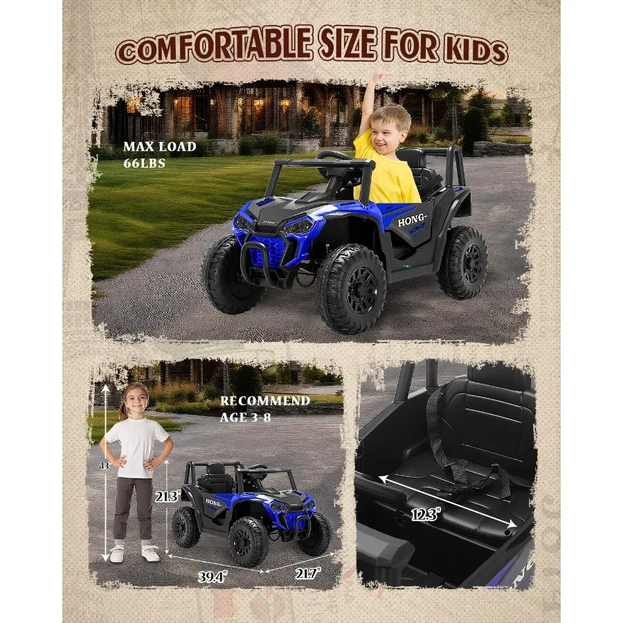 شاحنة UTV كهربائية تعمل ببطارية السيارة 12 فولت مع جهاز تحكم عن بعد للوالدين وموسيقى بلوتوث ومصباح LED 3 سرعات لينة للبدء Saf