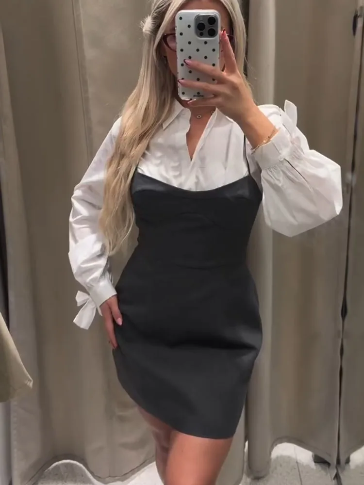 HH امرأة ربيع جديد أكمام سستة تنوعا مثير عارية الذراعين بلون الحمالة تنورة الإناث عارضة أزياء حزب تنورة #3