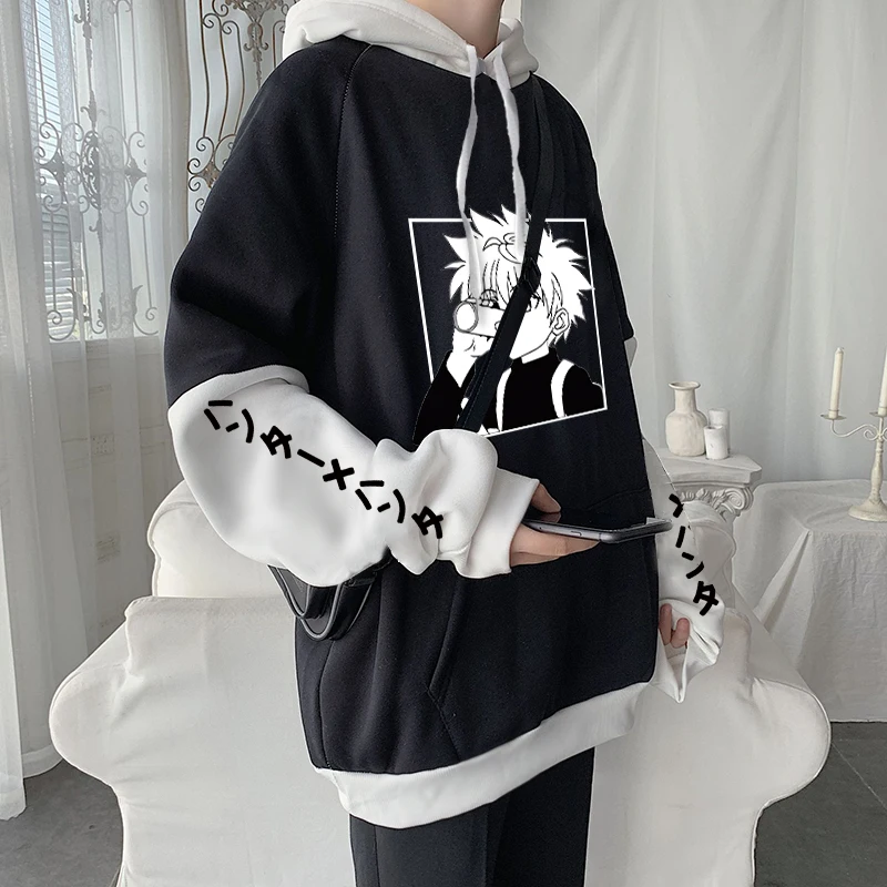 Quente anime japonês caçador x caçador killua zoldyck harajuku hoodie roupas masculinas mangá hxh gráficos oversized retalhos moletom