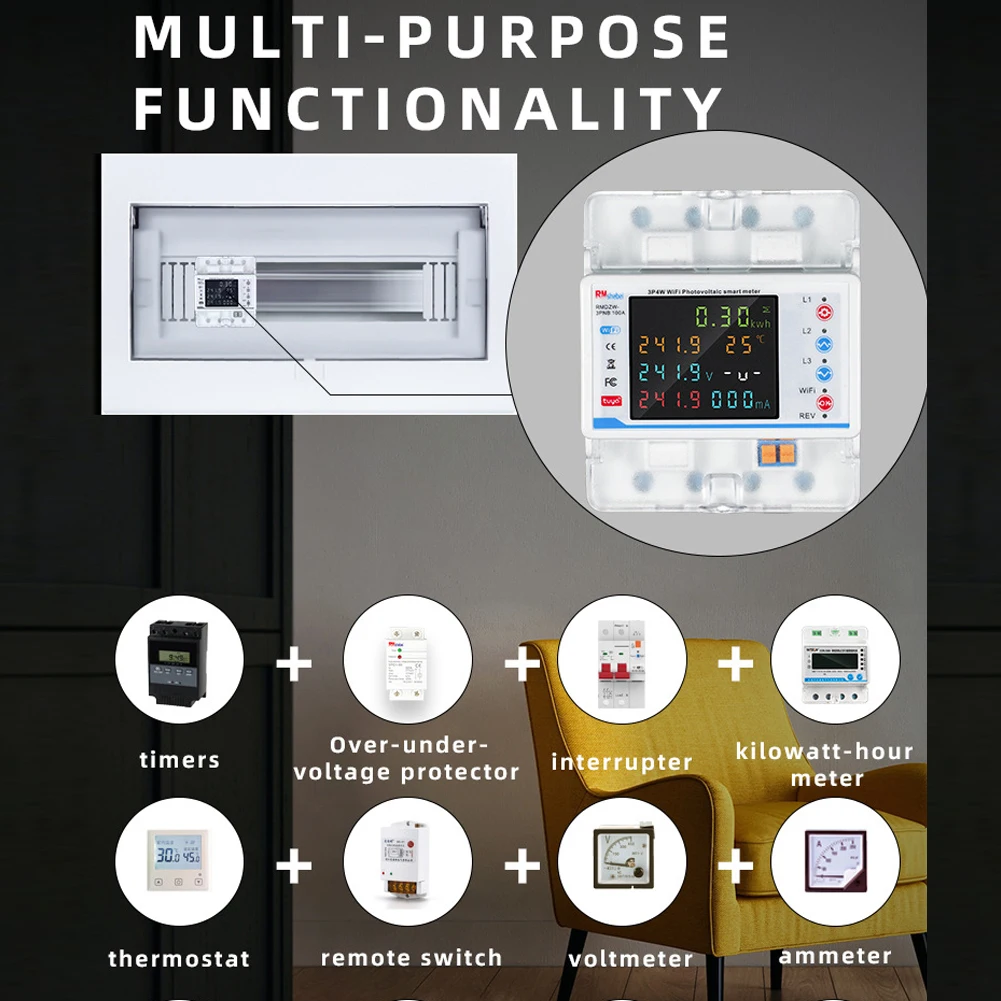 Tuya WiFi Intelligent Circuit Breaker Automatic Reclosure Protector 3P4W Power Three Phase Reclosure Switch Multiple Protections