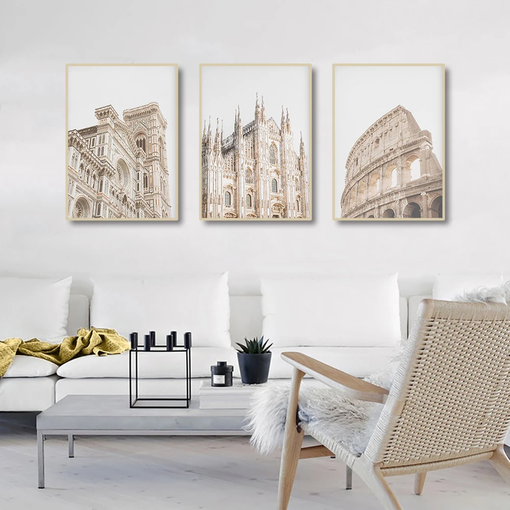 3PCS--Print Set of 3 Travel Europe City Poster Rome Milan Florence Spectacular Architecture Canvas Painting Travel Art Wall D