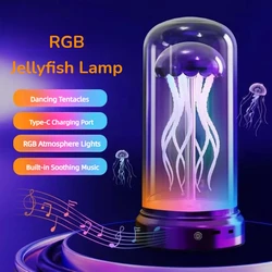 Jellyfish Lamp with Bluetooth for Room Decoration, RGB Mood Light, Type-C Charging, Music Box, Novelty