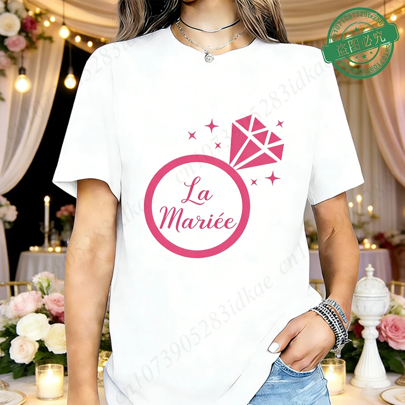 Témoin De La Mariée Future French Bachelorette EVJF Party T-shirts  Short Sleeve Bridal Wedding Tees with Diamond Ring Print