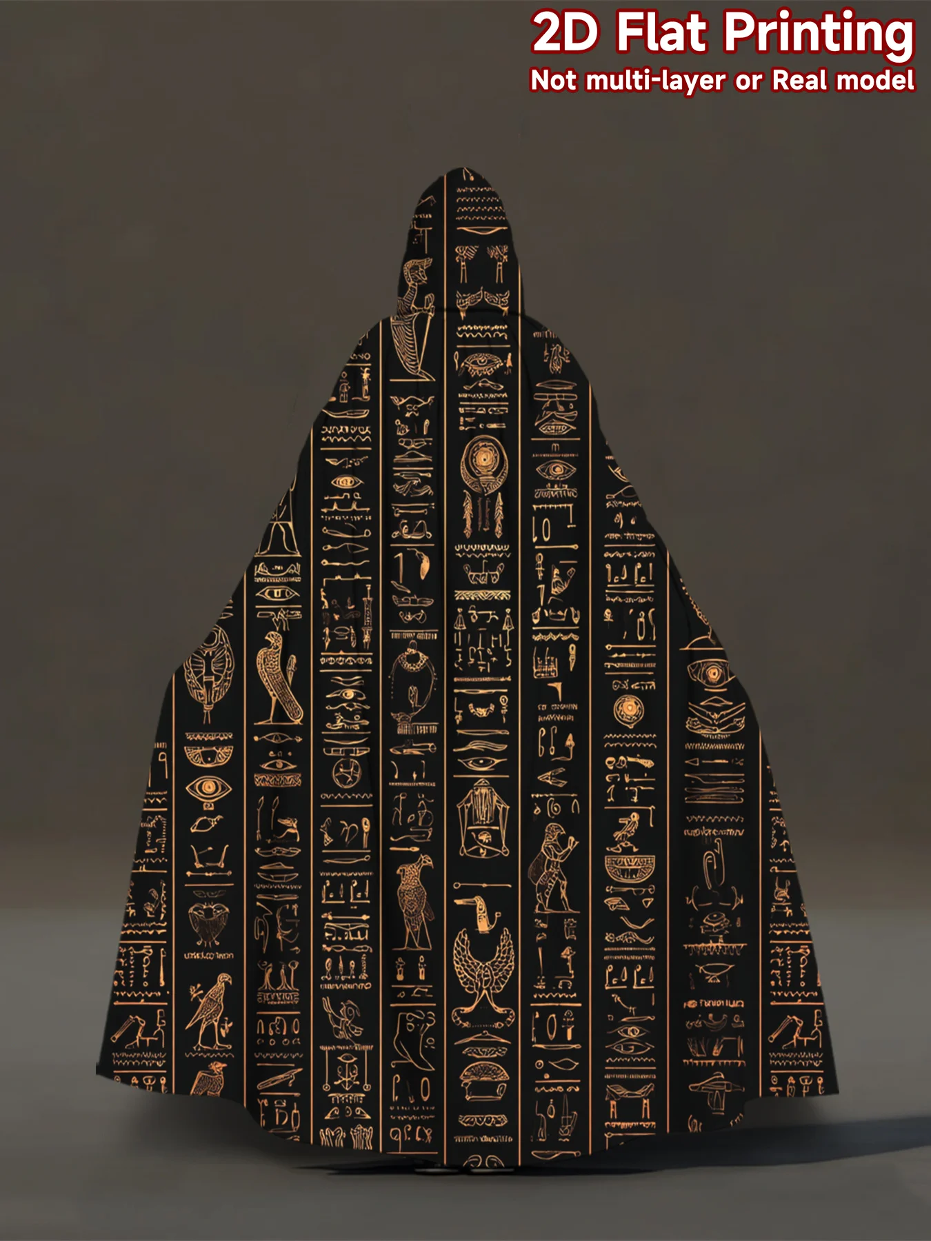 Customization 1pc Egyptian Costume Robe Hooded With Full-Body Ancient Egyptian Symbols Print - Hooded Cloak Suitable For Cosplay