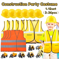 6-12Set Construction Party Favors for Construction Vest Hat Worker Costumes Dress Up Construction Birthday Party Supplies