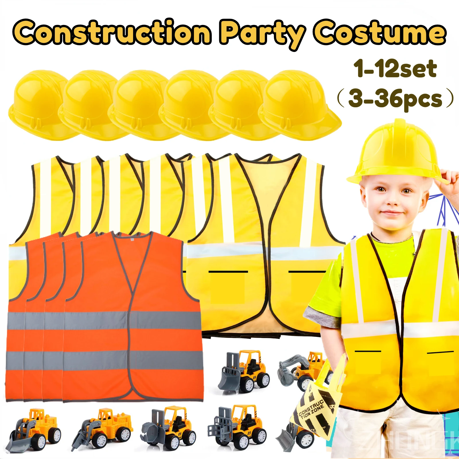 Kids Construction Party Favors for Boys Construction Vest Hat toys Worker Costumes Dress Up Construction Birthday Party Supplies