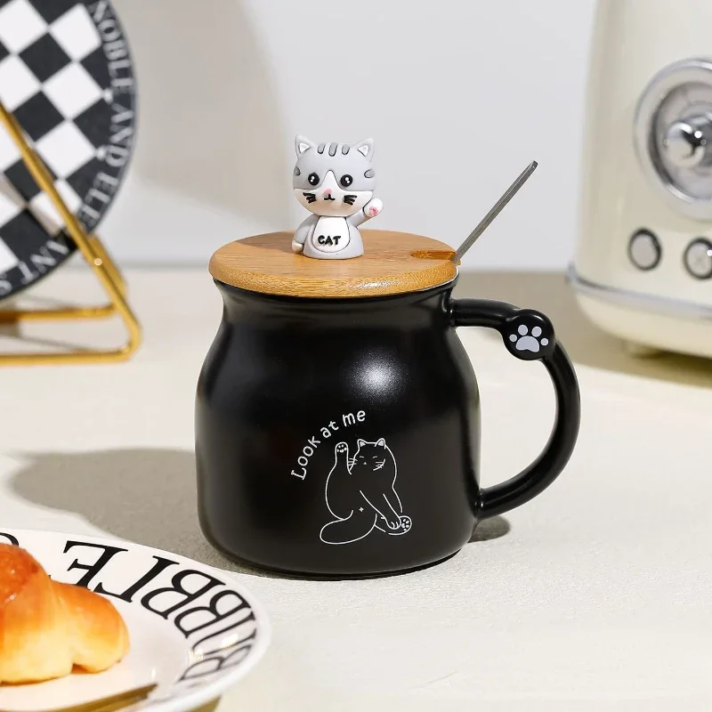 Creative Color Cat Heat-resistant Mug Cartoon with Lid Cup Kitten Coffee Ceramic Mugs Children Cup Office  Drinkware Gift