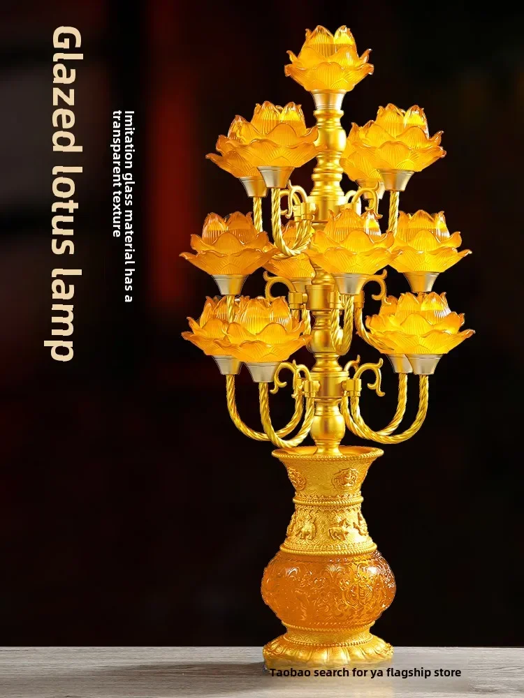 FF glazed lotus ornament, home temple offering Avalokiteshvara Buddha ornament in front of the stage