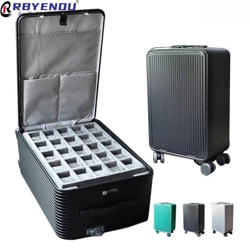 Free Custom Logo High Grade Aluminum Alloy Watch Storage Case Box Pull Rod Integrated Jewelry Watch Collection 50 Slot Case OEM