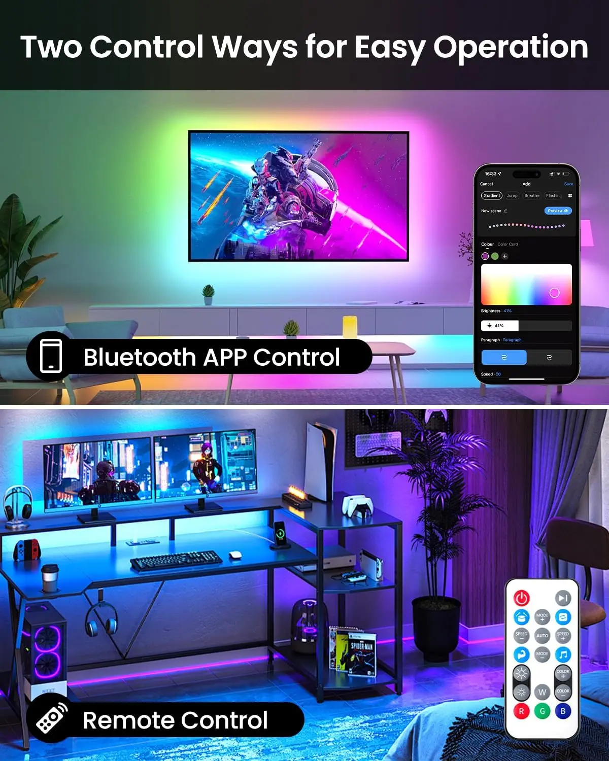 105ft Smart LED Strip Lights, RGBIC Color Changing with App, Remote & Voice Control, Music Sync for Home Decor