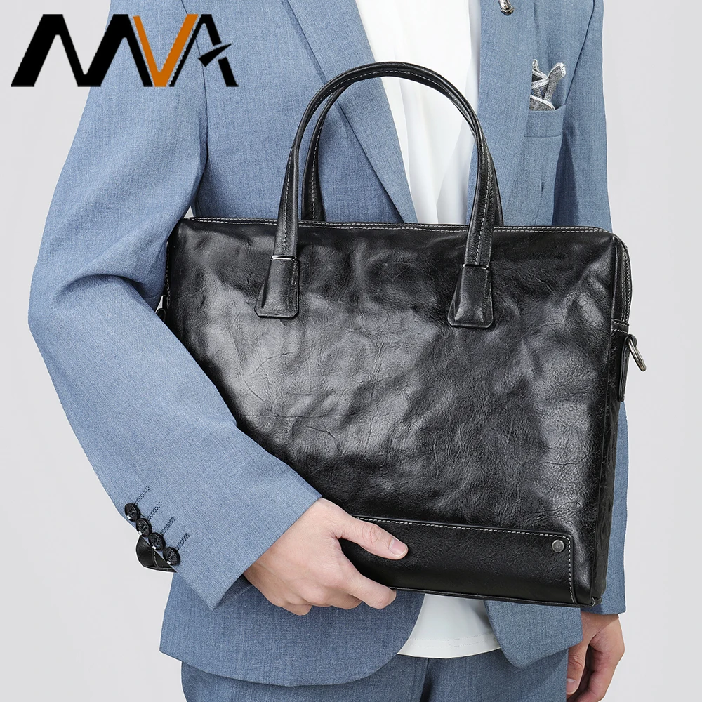 

MVA Men's Messenger Bag 15.6 Inch Vintage Laptop Briefcase Computer Shoulder Bag Men Waterproof Leather Crossbody Bags for Work